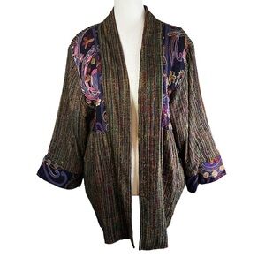 SOFT SURROUNDINGS Lined Embroidered Wool Tapestry Kimono Jacket Pockets Size XL